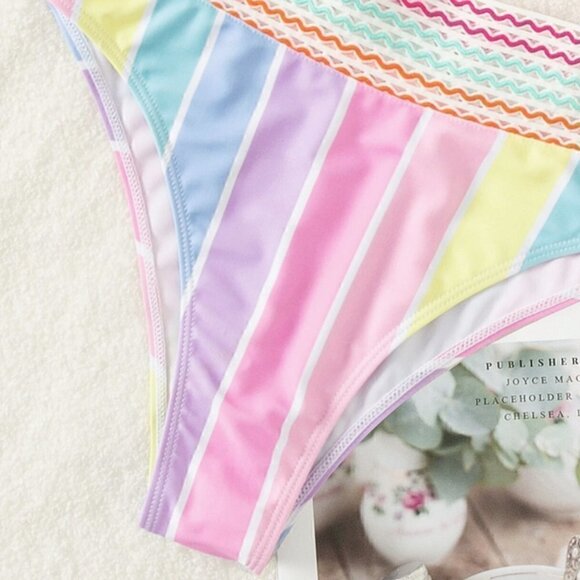 multicolor striped contrast trim bikini - Picture 5 of 6